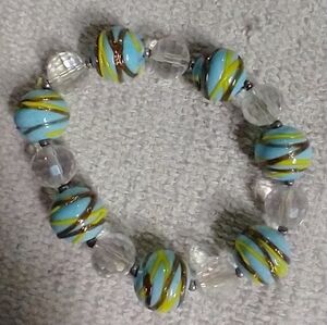 Blue yellow stretch beaded bracelet